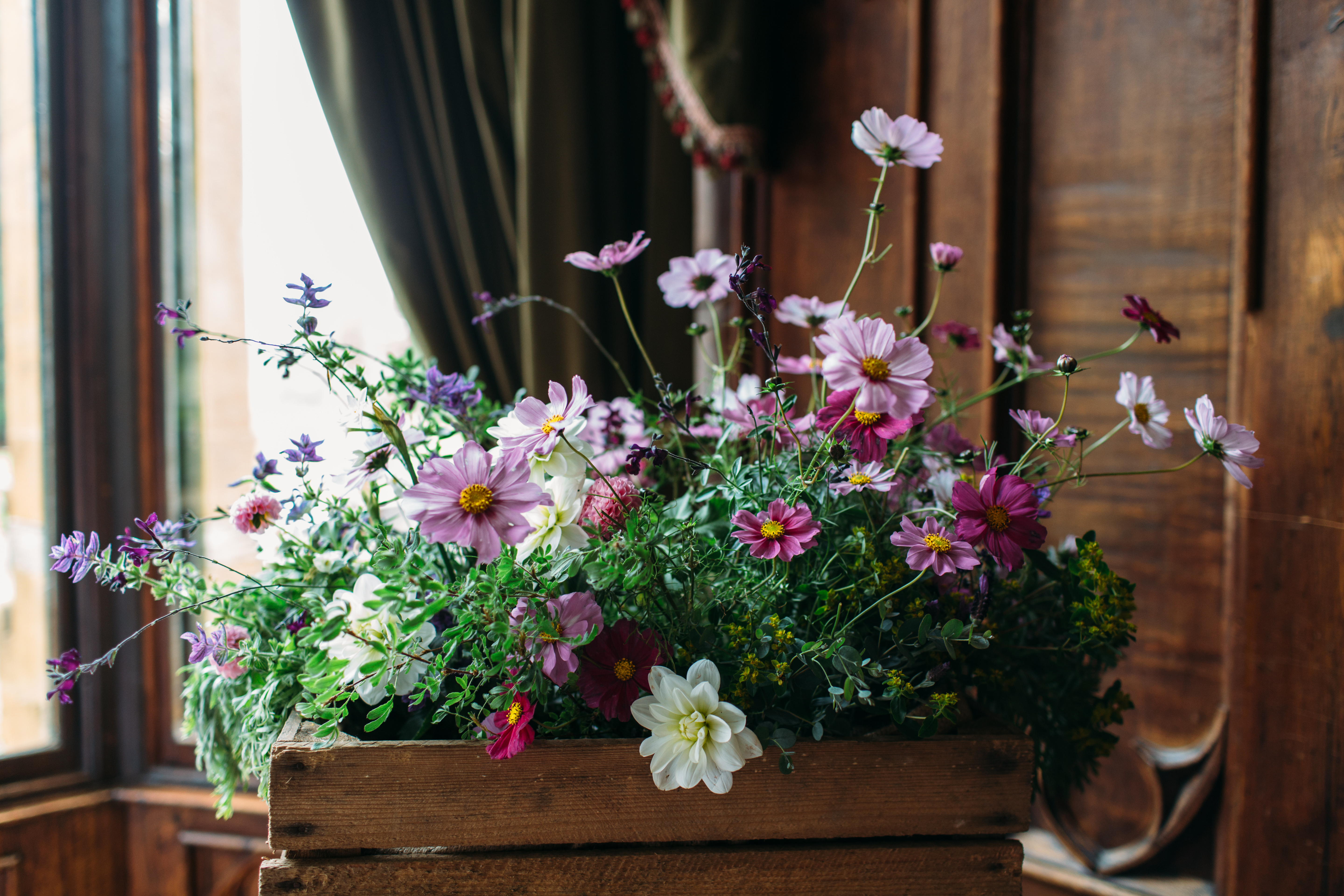 Seasonal cut flowers in crates